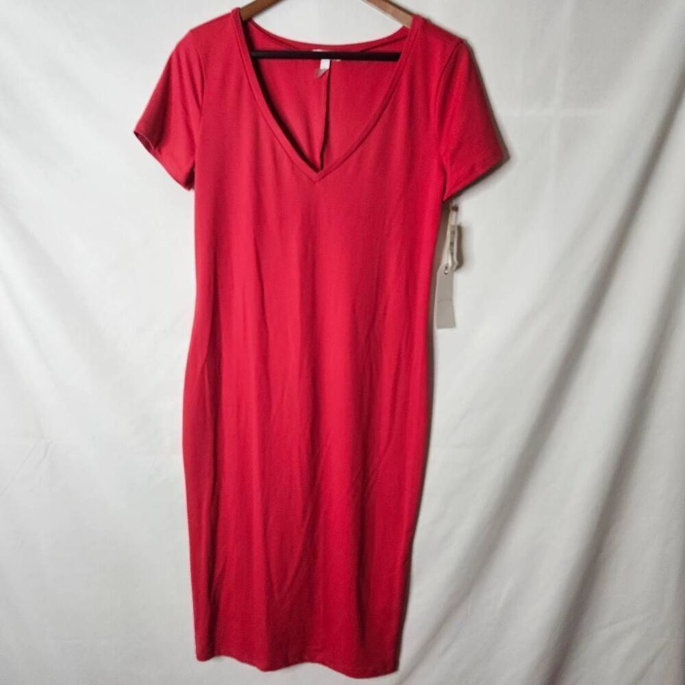 Leith Raspberry Red‎ Bodycon Midi Dress sz L NWT